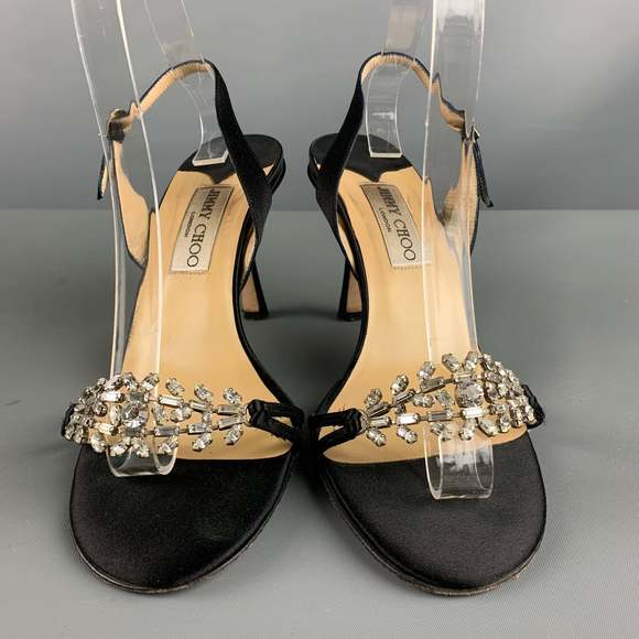 JIMMY CHOO Black Satin Embellishment Slingback Sandals - Picture 4 of 8